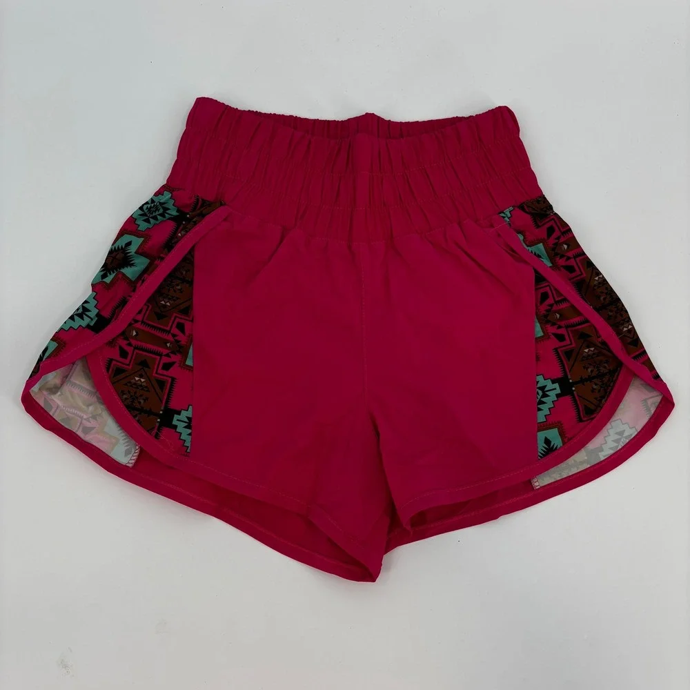 2Fly Co Running Shorts Women XL Pink Southwestern Print Smocked Waist Active